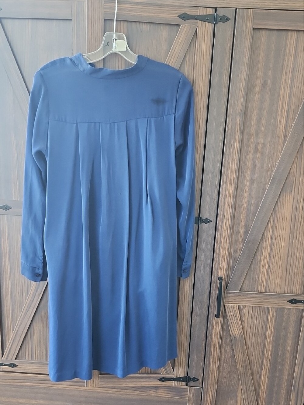 Michael Kors Slate Blue Long-Sleeve Shirt Dress with Removable Brown Belt - Picture 5 of 8